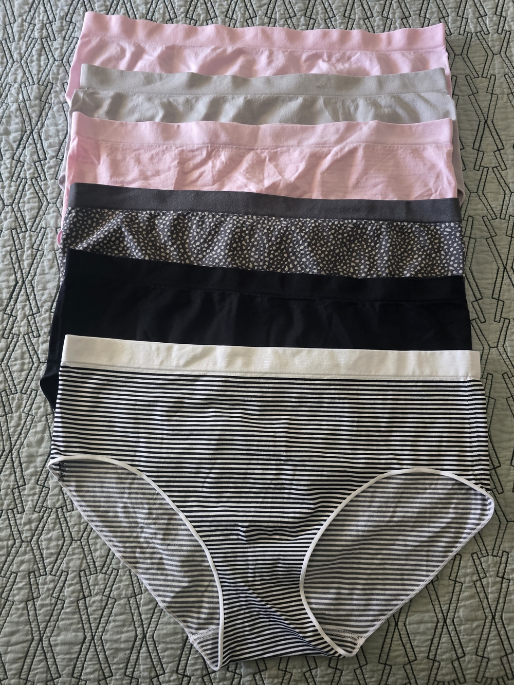 Auden Girls 7-Pack Cotton Blend Panties - Pink, Gray, Black, White Stripes